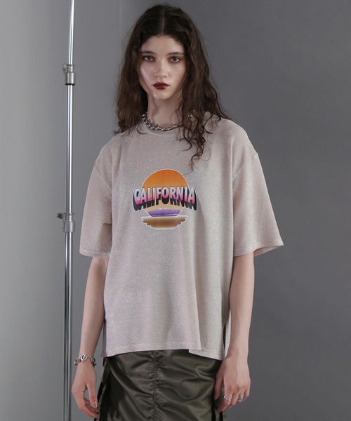 tシャツ (OKIRAKU×ROSEBUD)GRAPHIC BIG TEE レディース ROSE BUD tシャツ (OKIRAKU×ROSEBUD)グリッタープリントTシャツ