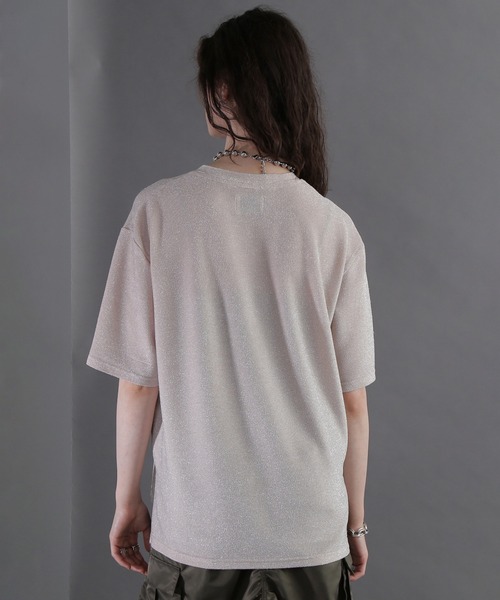 ROSEBUD レディースプリント半袖Tシャツ ROSE BUD tシャツ (OKIRAKU×ROSEBUD)グリッタープリントTシャツ