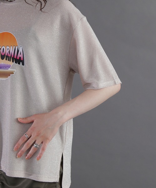 tシャツ (OKIRAKU×ROSEBUD)グリッタープリントTシャツ レディース OKIRAKU×ROSEBUD)グリッタープリントTシャツ | ローズバッド
