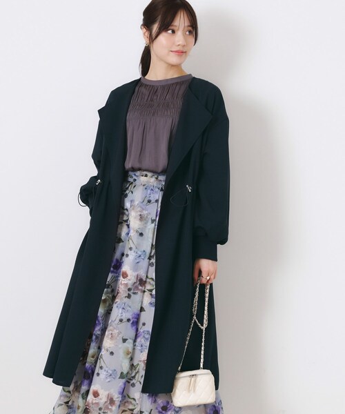 ほぼ新品　Couture Broochノーカラーコート ネイビーブラック Couture Brooch（クチュール ブローチ） ノーカラーコート コート ノー