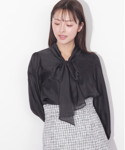 美品　Drawer ドゥロワー シルク100% シアーボウタイブラウス 黒　38 JILL by JILL STUART（ジルバイジルスチュアート） ブラウス シャツ