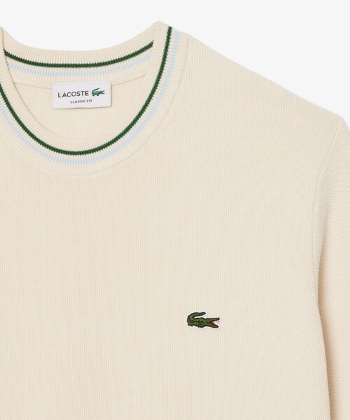 LACOSTE グリーン リブ編み 半袖 ニット 36 LACOSTE ラコステ 半袖 Tシャツ ケーブルニットTシャツ