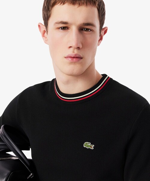 LACOSTE セーター ニット ドライタッチ 配色ラインハイゲージ
