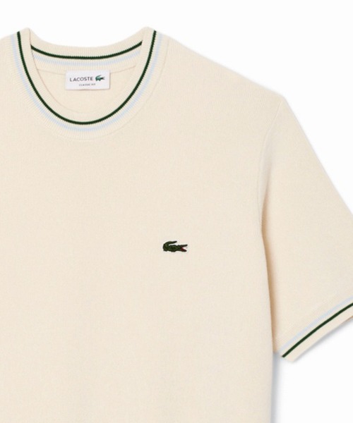 「LACOSTE」 半袖ニット 34 ホワイト レディース LACOSTE ホワイト×ネイビー ストライプ 半袖ニット 34 - メルカリ