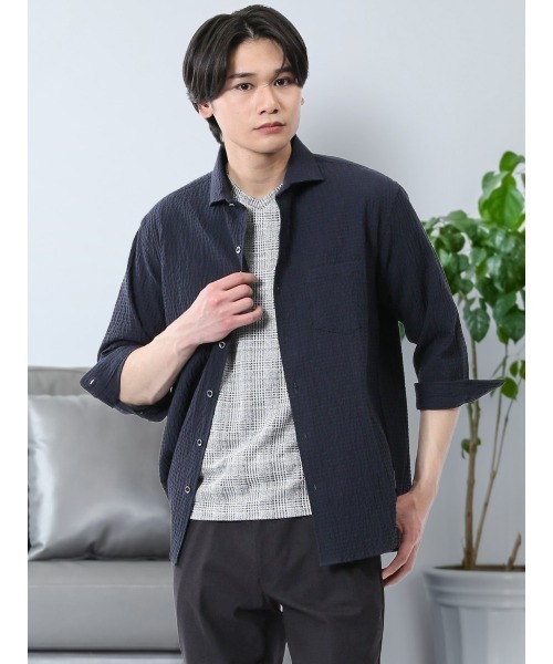新品　レノマオム　シャツ renoma HOMME シャツ 「ストレッチ」レノマ オム ふくれチェック