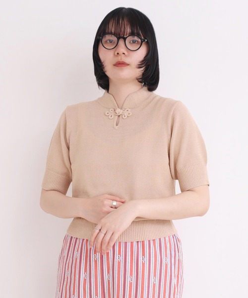 週末セール　BALLANTYNE ピンク 半袖ニットコットンセーター　未使用 I am in fact ニット セーター COTTON NYLON 華釦 半袖プル