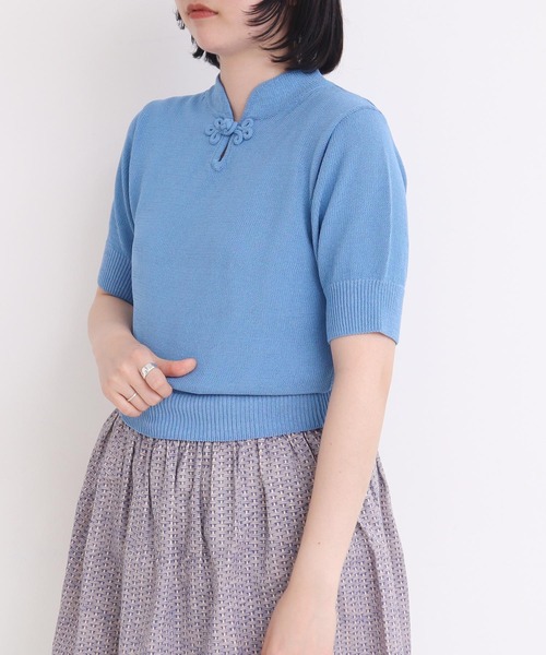 ニット セーター COTTON NYLON 華釦 半袖プルオーバー レディース I am in fact ニット セーター COTTON NYLON 華釦 半袖プル