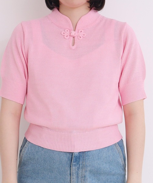 ニット セーター COTTON NYLON 華釦 半袖プルオーバー レディース I am in fact ニット セーター COTTON NYLON 華釦 半袖プル