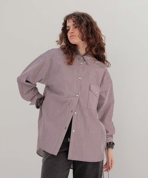ブラウス シャツ side string design stripe blouse(サイドストリングデザインブラウス) レディース