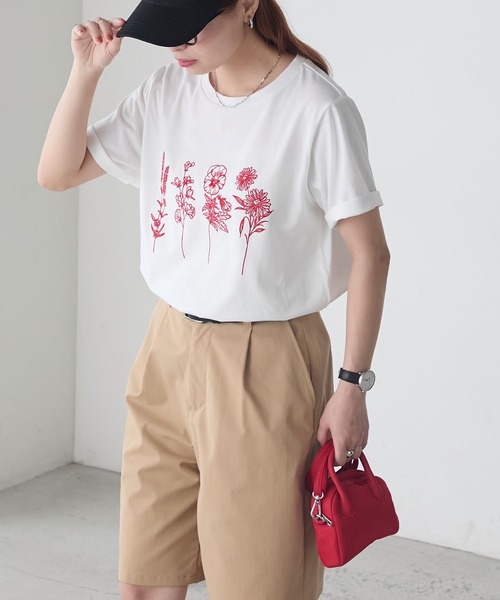 BONLECILL（ボンルシール） tシャツ 半袖 フラワー刺繍T レディース