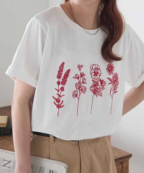 BONLECILL（ボンルシール） tシャツ 半袖 フラワー刺繍T レディース