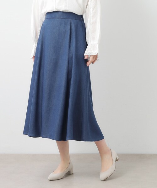 ローラ アシュレイ（LAURA ASHLEY）/【脇ファスナーあり／ウエストゴム】セルロース デニムスカート LAURA ASHLEY（ローラアシュレイ） スカート 「脇ファスナーあり