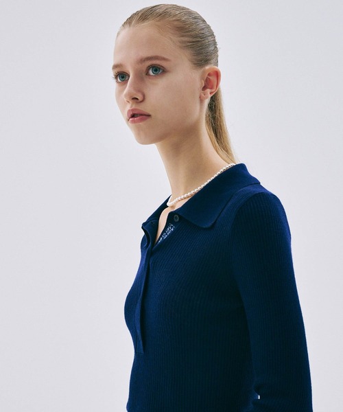 Mardi Mercredi ネイビー 長袖セーター CASHMERE CREW NECK FLOWERMARDI（ニット/セーター）｜Mardi Mercredi