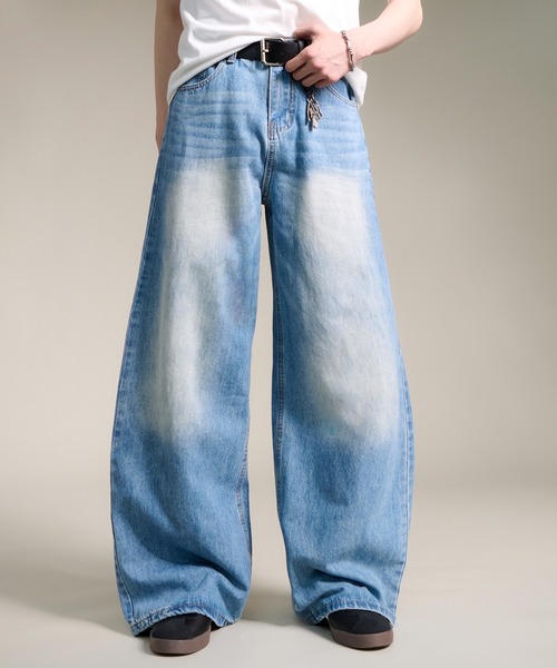 【DIESEL】ワイドシルエットビンテージ デニムパンツ 淡いブルー(w36) CALIFORNIA OUTFITTERS ジーンズ 4D47 ウォッシュ ビンテージ風 ワイド
