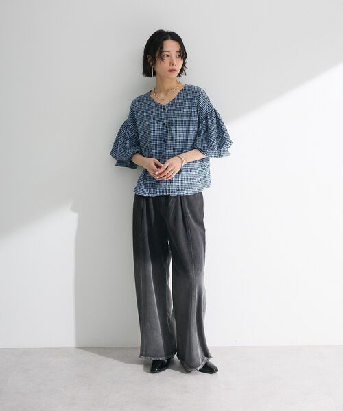 Green Parks ブラウス シャツ 前後2way袖バルーンギンガム