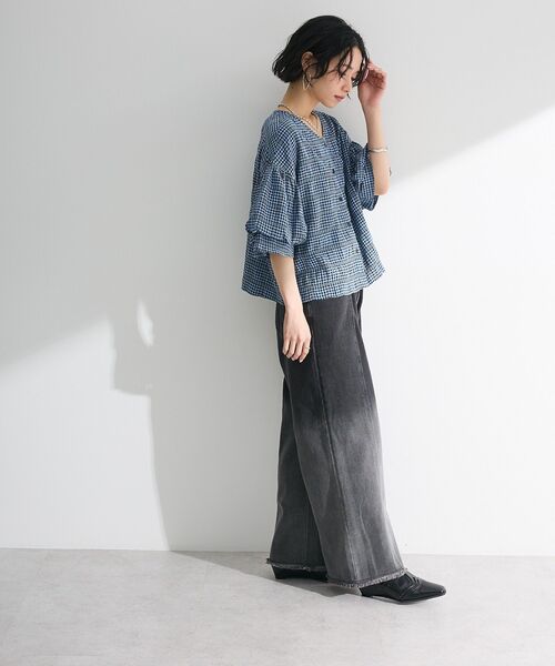 Green Parks  WEARS ギンガムチェックレース付フレアブラウス Green Parks WEARS ギンガムチェックレース付フレアブラウス B