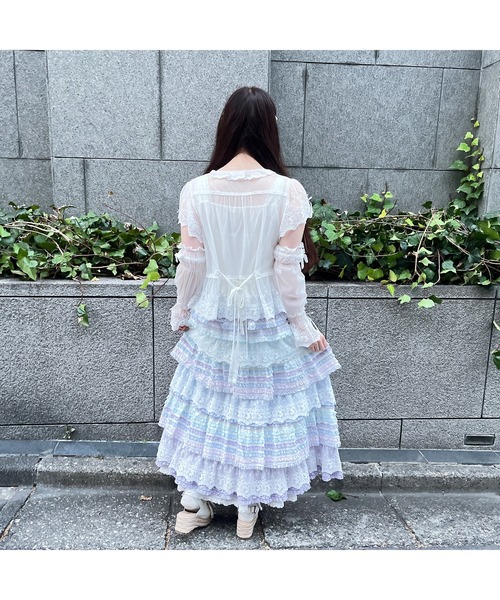 ピンクハウス　レースフリルブラウス PINK HOUSE ブラウス シャツ あじさい柄レースフリル使い