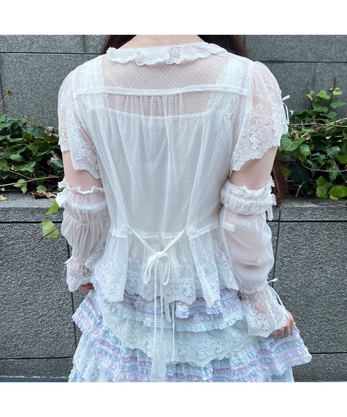 PINK HOUSE　レースアップ フリル 長袖ブラウス 花柄刺繍入り ブラック セール】 ブッシュローズ刺繍入りブラウス （シャツ・ブラウス