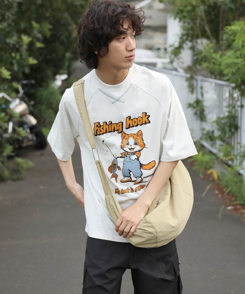 tシャツ HOOK -original- アメリカンカートゥーン釣り猫プリント