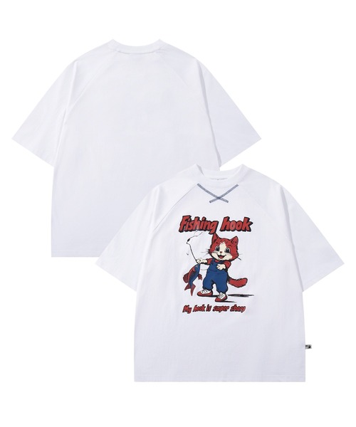 tシャツ HOOK -original- アメリカンカートゥーン釣り猫プリント