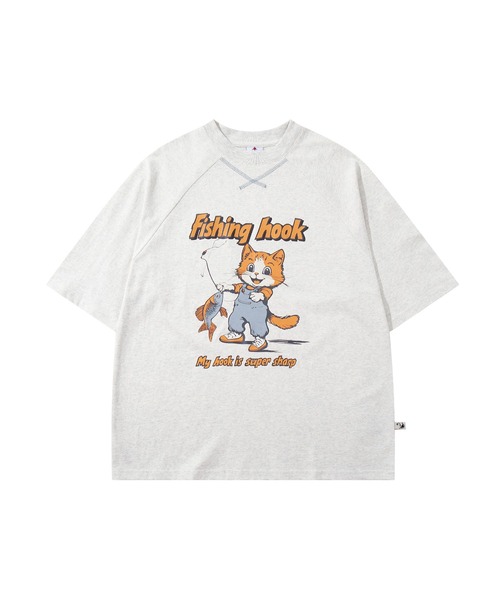 tシャツ HOOK -original- アメリカンカートゥーン釣り猫プリント