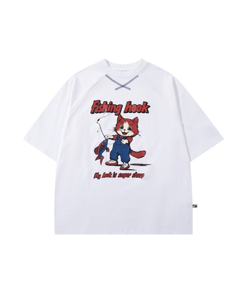 tシャツ HOOK -original- アメリカンカートゥーン釣り猫プリント