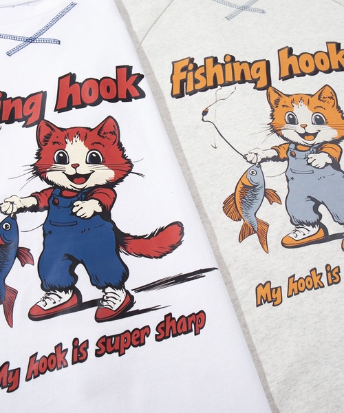 tシャツ HOOK -original- アメリカンカートゥーン釣り猫プリント