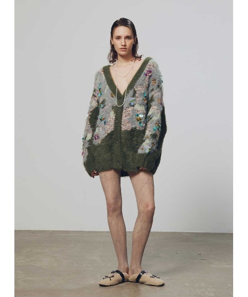 COEL（コエル） ニット セーター 花柄ビジューシャギーカーディガン