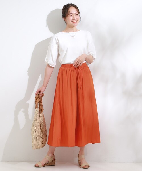 DRESKIP パンツ 「S-LL/裏地ひんやり」スカート見えで上品に マット