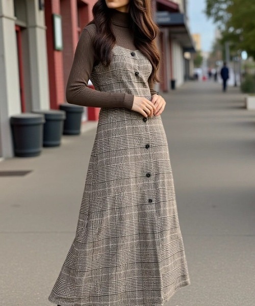 cammie ワンピース バックリボンフロントボタンチェックワンピース