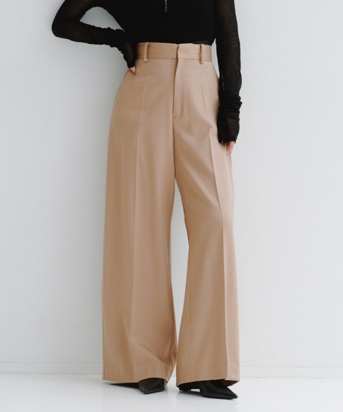 anuans（アニュアンス） スラックス パンツ グロスウールワイドパンツ