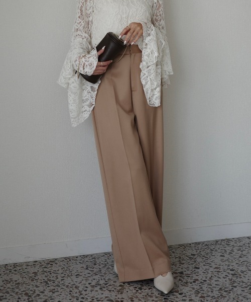 anuans（アニュアンス） スラックス パンツ グロスウールワイドパンツ