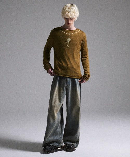 GRANCY セーター ニット 「GRANCY」Print Design Sheer Knit