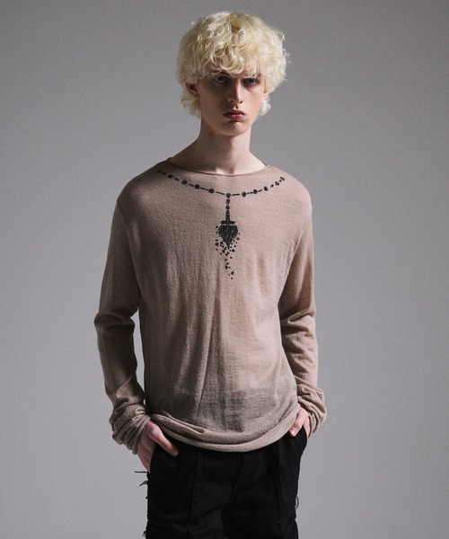 GRANCY セーター ニット 「GRANCY」Print Design Sheer Knit