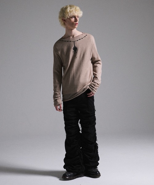 GRANCY セーター ニット 「GRANCY」Print Design Sheer Knit