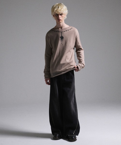 GRANCY セーター ニット 「GRANCY」Print Design Sheer Knit