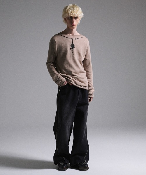 GRANCY セーター ニット 「GRANCY」Print Design Sheer Knit