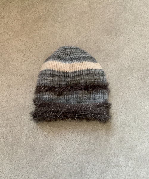 良品☆グッチ ニット帽 ニットキャップ 帽子 キャップ ハット　ボーダー ニット帽 ニットキャップ シャギーマルチボーダービーニー レディース