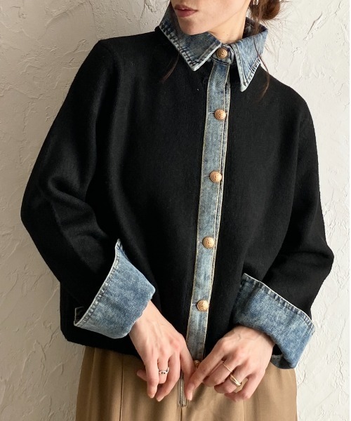 She's Closet カーディガン フェイクレイヤード異素材ドッキングデニム
