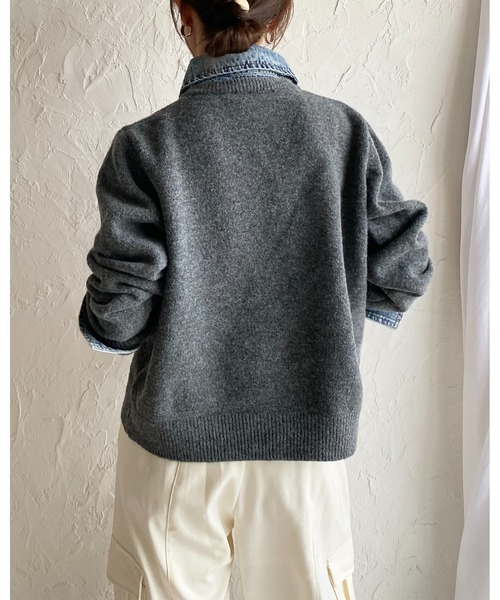 She's Closet カーディガン フェイクレイヤード異素材ドッキングデニム