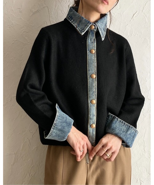 She's Closet カーディガン フェイクレイヤード異素材ドッキングデニム