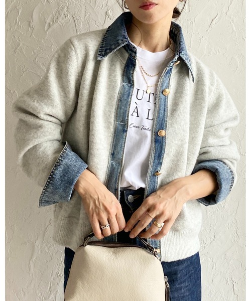 She's Closet カーディガン フェイクレイヤード異素材ドッキングデニム