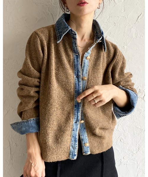 She's Closet カーディガン フェイクレイヤード異素材ドッキングデニム