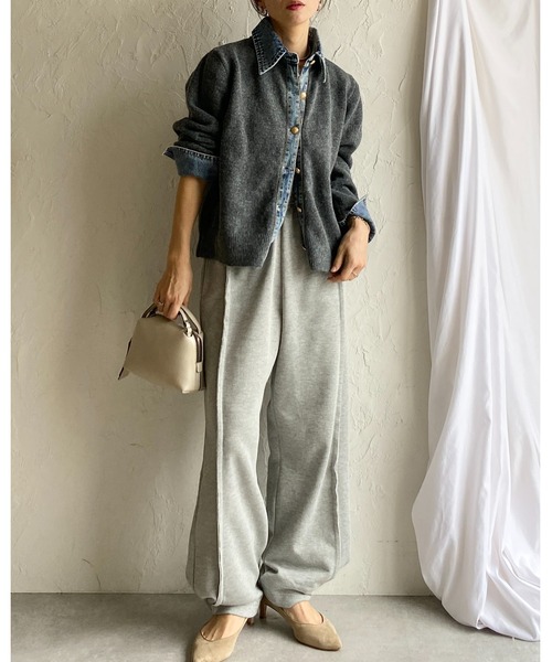 美品꧁サカイ꧂変形カーディガン シルク 異素材ドッキング 2 M 日本製 sacai - sacai異素材フリルシルクコットンカーディガングレー