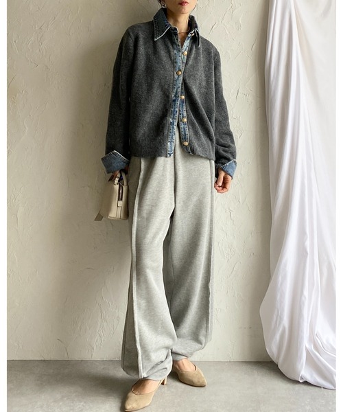 She's Closet カーディガン フェイクレイヤード異素材ドッキングデニム