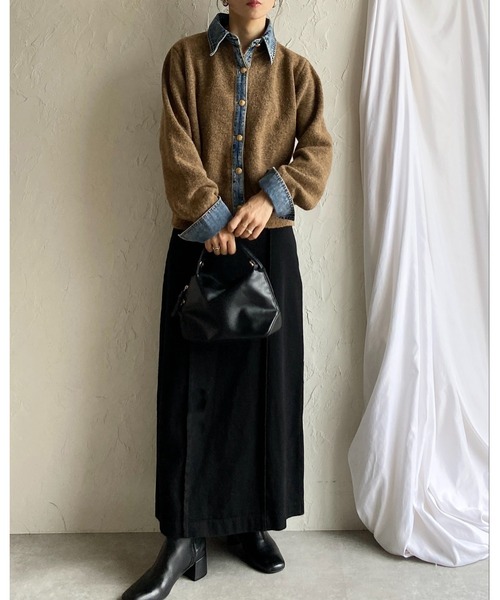 She's Closet カーディガン フェイクレイヤード異素材ドッキングデニム