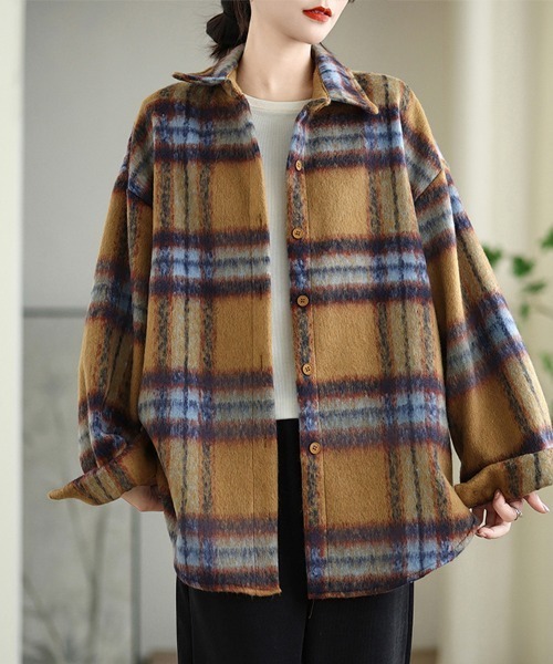 コート アウター チェック柄シャツジャケット レディース : ZOZOTOWN