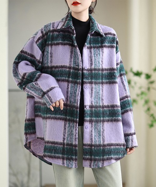 コート アウター チェック柄シャツジャケット レディース : ZOZOTOWN
