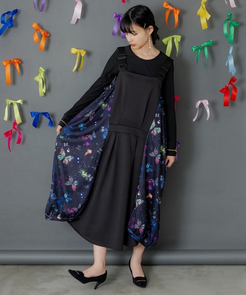 ScoLar（スカラー） ジャンパースカート 宇宙蝶柄×ジャージ生地