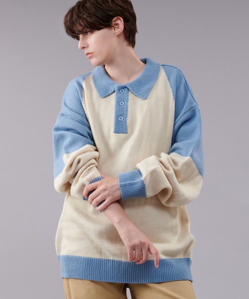 「ONCILY」 長袖ニット LARGE ネイビー メンズ_画像3